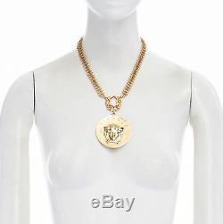New VERSACE polished gold Medusa medallion coin loop embellished chain necklace