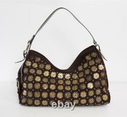 OSCAR DE LA RENTA Brown Suede Embellished Bronze Coin Hobo Bag Handbag NEW