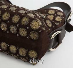 OSCAR DE LA RENTA Brown Suede Embellished Bronze Coin Hobo Bag Handbag NEW