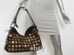 OSCAR DE LA RENTA Brown Suede Embellished Bronze Coin Hobo Bag Handbag NEW