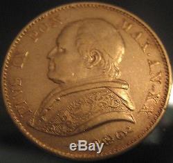 Of GREAT RARITY AUCTION start 1 $ OR POPE PIUS IX 20 LIRE 1866 YEAR XX GOLD XF