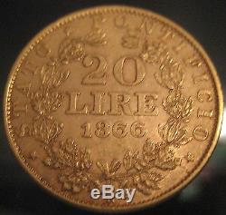 Of GREAT RARITY AUCTION start 1 $ OR POPE PIUS IX 20 LIRE 1866 YEAR XX GOLD XF