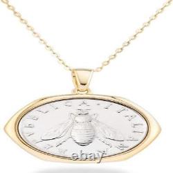 Original 18K Gold- 925 Sterling Silver Genuine 2-Lira Bee Coin Made in Italy