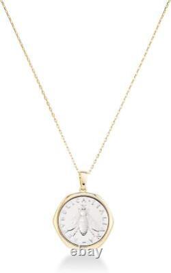 Original 18K Gold- 925 Sterling Silver Genuine 2-Lira Bee Coin Made in Italy