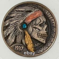 Original Hand Carved Hobo Nickel Native American Chief by Gabriele Perticaroli