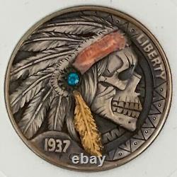 Original Hand Carved Hobo Nickel Native American Chief by Gabriele Perticaroli