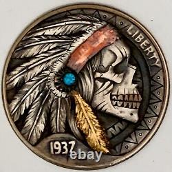 Original Hand Carved Hobo Nickel Native American Chief by Gabriele Perticaroli