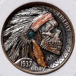 Original Hand Carved Hobo Nickel Native American Chief by Gabriele Perticaroli