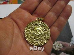 PIRATES CARIBBEAN AZTEC cursed SKULL Coin Yellow Gold 18 K- artisan-produc