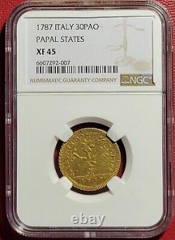 Papal States, Pius VI 1787 30 Paoli Gold Coin, NGC Graded XF45