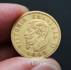 Pièce de Monnaie en Or Italie 10 Lires Victor Emmanuel II 1863 Gold Coin Italy