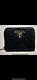 Prada Saffiano Leather Gold Zip Coin Purse Wallet- Black