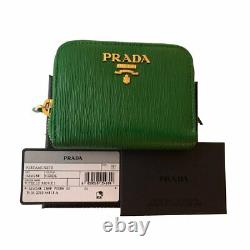 Prada Verde Green Saffiano Leather Gold Zip Coin Purse Wallet 1MM268