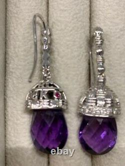 Pristine Roberto Coin 18K White Gold, Diamond, And Amethyst Drop Earrings