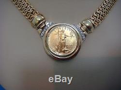 Pure Gold $10 Liberty Coin In 14k Yellow Gold Necklace With Diamonds, Italy, 17