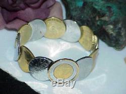 QVC Bronzo Italia 14K Gold Clad Authentic Lire 12 Coin Cuff Bangle Bracelet New