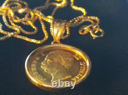 RARE MINT 1882 ITALY. 900 Gold 20 Lire Coin Pendant set on a 19 14K Gold Chain