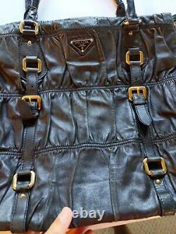 RARE Prada Milano Black Purse Handbag Many Gold Tone Buckles Tessuto Gaufre