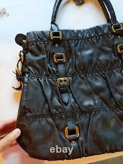 RARE Prada Milano Black Purse Handbag Many Gold Tone Buckles Tessuto Gaufre