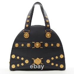 RARE! VERSACE 2018 Runway! Black Gold Medusa Coin Large Bowling Satchel Bag