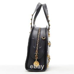 RARE! VERSACE 2018 Runway! Black Gold Medusa Coin Large Bowling Satchel Bag