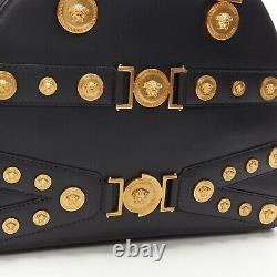 RARE! VERSACE 2018 Runway! Black Gold Medusa Coin Large Bowling Satchel Bag