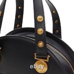 RARE! VERSACE 2018 Runway! Black Gold Medusa Coin Large Bowling Satchel Bag