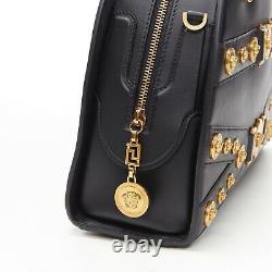 RARE! VERSACE 2018 Runway! Black Gold Medusa Coin Large Bowling Satchel Bag