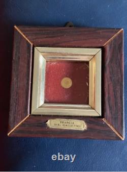 RARE VINTAGE 8K Solid Gold COIN wood frame miniature France 20 Franck