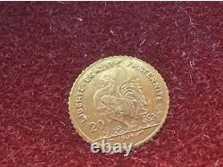 RARE VINTAGE 8K Solid Gold COIN wood frame miniature France 20 Franck