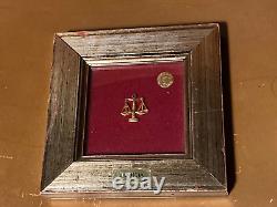 RARE VINTAGE 8K Solid Gold COIN wood frame miniature France 5 Franck