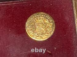 RARE VINTAGE 8K Solid Gold COIN wood frame miniature France 5 Franck