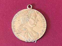RARE VINTAGE 8K Solid Gold COIN wood frame miniature Gold coin Maria Theresia