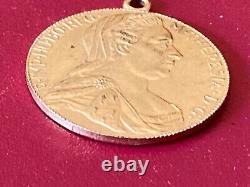 RARE VINTAGE 8K Solid Gold COIN wood frame miniature Gold coin Maria Theresia