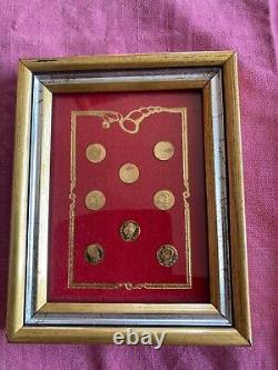 RARE VINTAGE LOT 8K Solid Gold COIN wood frame miniature N. 8 IN TOTAL