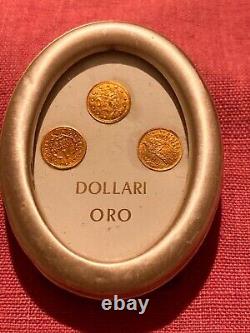RARE VINTAGE SILVER FRAME LOT 8K Solid Gold COIN N. 3 AMERICAN Dollars