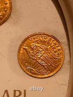 RARE VINTAGE SILVER FRAME LOT 8K Solid Gold COIN N. 3 AMERICAN Dollars
