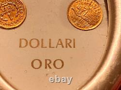 RARE VINTAGE SILVER FRAME LOT 8K Solid Gold COIN N. 3 AMERICAN Dollars