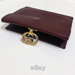 RARE Vintage Gucci Card Case Bifold Coin Wallet Maroon Leather Gold Logo WGACA