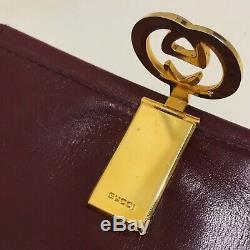 RARE Vintage Gucci Card Case Bifold Coin Wallet Maroon Leather Gold Logo WGACA