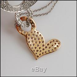 RDC10616 Authentic Roberto Coin 18K White & Rose Gold Diamond Hearts Necklace