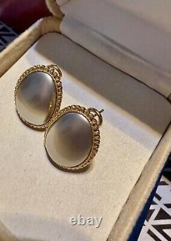 ROBERTO COIN 18K Gold Oval Earrings Omega Backs With Signature Gems In The Back