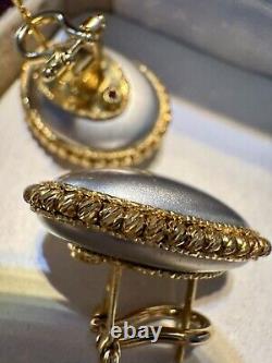 ROBERTO COIN 18K Gold Oval Earrings Omega Backs With Signature Gems In The Back