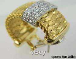 ROBERTO COIN 18K ITALY Two Tone Gold Ruby Pave Diamond Basket Weave Earrings