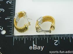 ROBERTO COIN 18K ITALY Two Tone Gold Ruby Pave Diamond Basket Weave Earrings