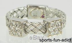 ROBERTO COIN 18K ITALY White Gold PRIMAVERA Pave Diamond Basket Weave Ring Sz 5