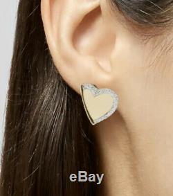 ROBERTO COIN 18K Vintage Gold 0.40ct Diamond & Cream Enamel Heart Earrings RARE