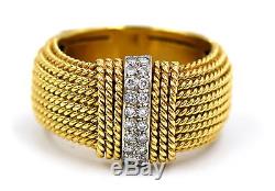 Roberto Coin 18k Yellow Gold Braided Rope Texture Diamond Ruby Band Ring Size 8