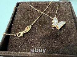 ROBERTO COIN 18K Yellow Gold Diamond Butterfly Pendant Necklace NEW with box