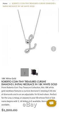 ROBERTO COIN 18K diamond initial letter L cursive white gold necklace pendant